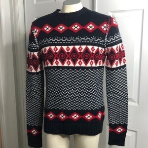 Nohow Black Red Aztec Holiday Sweater Crew Neck M READ